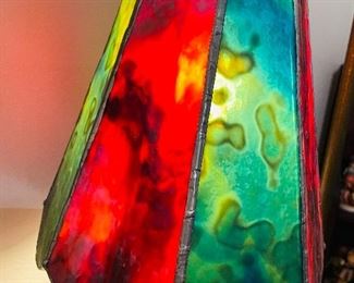 $180  •  #34.  Onyx and stained glass shade lamp  • 60high 16across