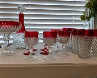 Indiana Ruby diamond cut glassware