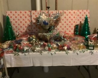 Large selection of vintage plastic xmas ornaments