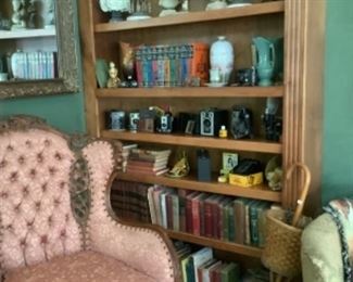 Victorian chair and vintage cameras