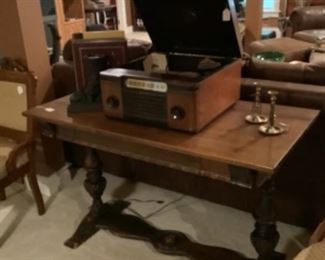 Library table and vintage radio