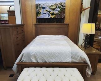 Queen Bed, Cream Bed Bench