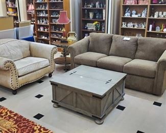 Sleeper Sofa, Bernhardt oversize leather chair, storage coffee table.