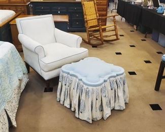 Century Club Chair & Shape Skirted Ottoman - Shumacher Fabric