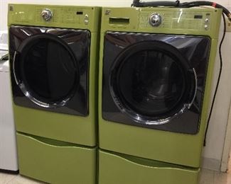 Kenmore Elete Series (steam & vibration guard) washer dryer & stands.