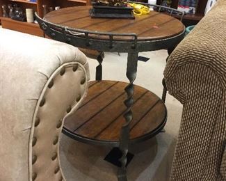 Rust & Martin solid wood and wrought iron wine & cheese occasional table.