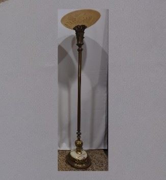 Vintage 1940s Touchiere Floor Lamp with Pressed Glass Shade