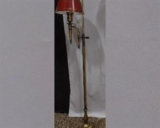 Vintage Brass Louis XVI Style Floor Lamp with Red Tole Shade