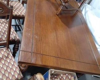 Vintage Dining Room Table...(5FT. X 38) and each side has 12 inch Pullout. With 6 Upholstered Chairs. with Extra Fabric For Chairs