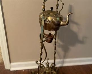 Brass tea pot w/warming stand