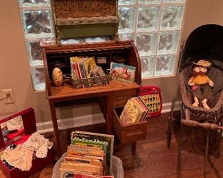 Antique Child’s oak roll top desk