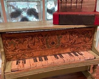 Antique toy piano & Tom Thumb cash register
