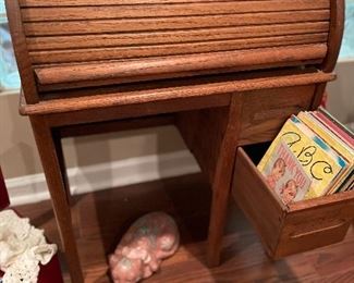 Child’s oak roll top desk