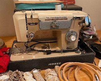 Morse sewing machine & vintage lace