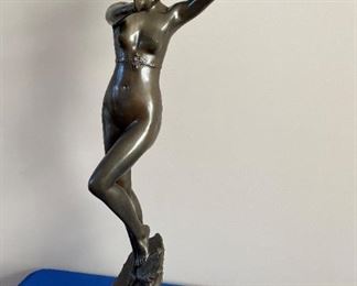 Bronze by Paul Aichele (German 1859-1910). "Diane" measures 31 1/2" tall. Comes with heavy marble base (not pictured)