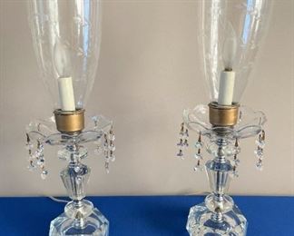 Vintage hurricane and crystal lamps
