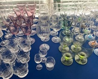 Many sets of glassware