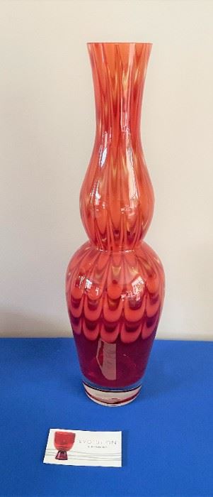 Waterford Evolution red/amber art glass vase 20" tall
