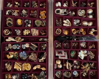 Many pairs of vintage clip-on earrings including Carolee, Monet, Givanchy and more