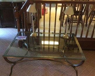 GLASS AND BRASS TABLE