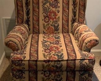 Queen Anne Wing Chair in a Floral Upholstery