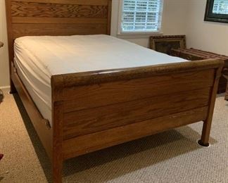 Solid Antique Oak Full Size Bed with Mattress and Box Spring