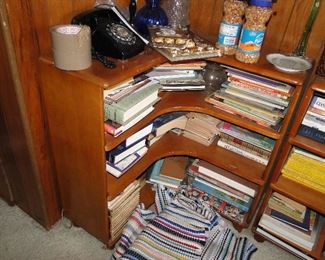 Curved MCM Bookcase, Books, Rugs