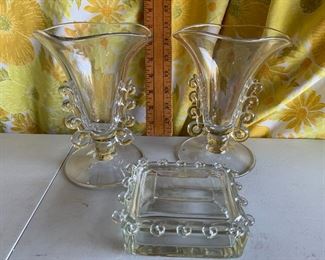 Heisey Lariat 2 Vases and Trinket Box $50.00