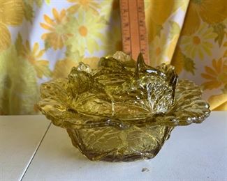 Antique Portieux France Covered Cabbage Leaf Glass Bowl $24.00