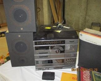 GE stereo with dual cassette, cd player and turn table