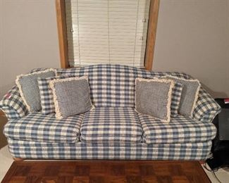 Plaid Couch - Blue w/ Decorative pillows