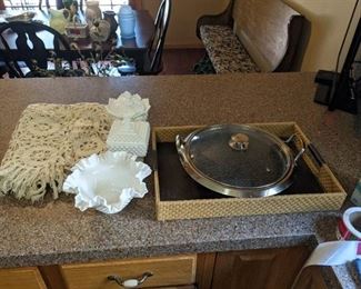 (2) Table cloths, home decor, cooking stone plate