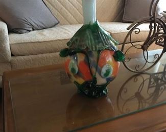 $ 60.00 -Multicolored 3D Overlay, Blown Art Glass Clown Vase - looks to be Murano glass. Funky and unique! 12"