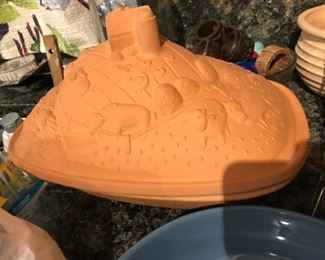 $ 35.00 - Terracotta, Covered Clay Roaster, Baker with a Farm Theme