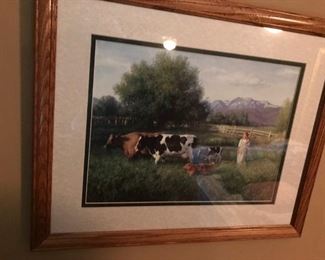 $ 20.00 - Girl with Cows", framed print ("22"x20")
