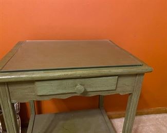 $ 40.00 - Vintage two-tier side table with drawer in olive green