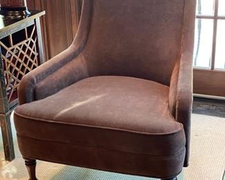 Martha Stewart Signature mocha-brown velvet upholstered chair - 2 available. Each measures 30" W x 28" D x 38" H.