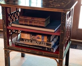 Drexel Heritage ebony side table with fretwork sides. Measures 24" W x 13" D X 28" H. Photo 1 of 2. 