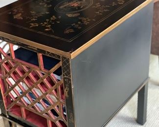 Drexel Heritage ebony side table with fretwork sides. Measures 24" W x 13" D X 28" H. Photo 2 of 2. 