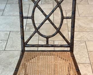 Set of two Chinese-Chippendale style cane-seat chairs. Set includes blue & white cushions. Photo 3 of 3. 