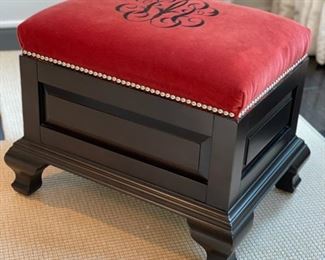 Drexel Heritage red upholstered stool with nailhead trim - 2 available. Each measures 20"W  x 14" D x 18" H. 