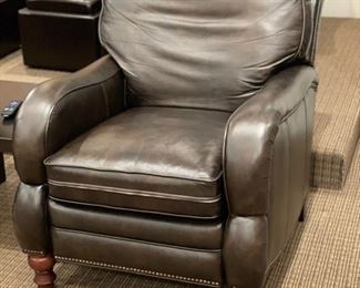 Drexel-Heritage tobacco leather recliner with nailhead trim - 3 available. Each measures 38" H x 30" W. TRUE COLOR REFLECTED IN FOLLOWING PHOTOS. Photo 1 of 3. 