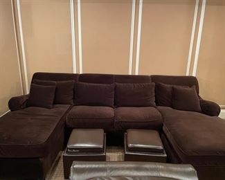 Drexel Heritage two-chaise sofa upholstered in mocha-colored velvet.  Measures 115" x 70" D.