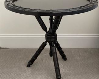 Drexel Heritage ebony oval side table with faux bamboo styling - 2 available. Each measures 32" W x 28"D x 28" H. 