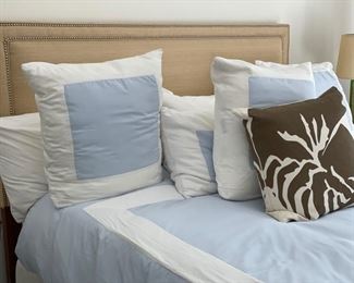 Natural fiber upholstered King headboard with nailhead trim. Photo 1 of 2. King mattress set, bedding, shams and decorative pillows sold separately. Photo 1 of 2. 