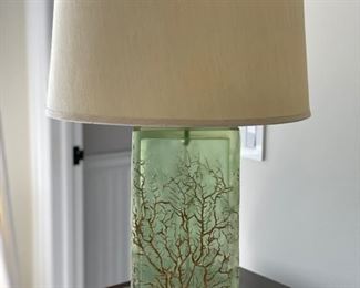 Sea glass table lamps with coral motif - 2 available. Each measures 28" H.