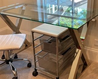 Glass and chrome cross-leg desk. 