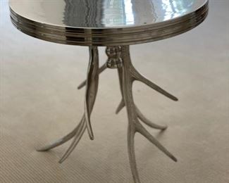 Home Goods chrome antler side table. Measures 20" D x 21" H.