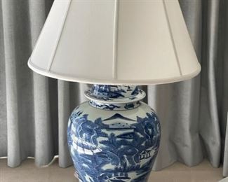 Blue and white ginger jar chinoiserie table lamps - 2 available. Each measures 37"H x 12" D at thickest. Photo 1 of 2. 