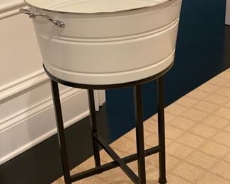 Painted galvanized steel beverage bucket on stand. 